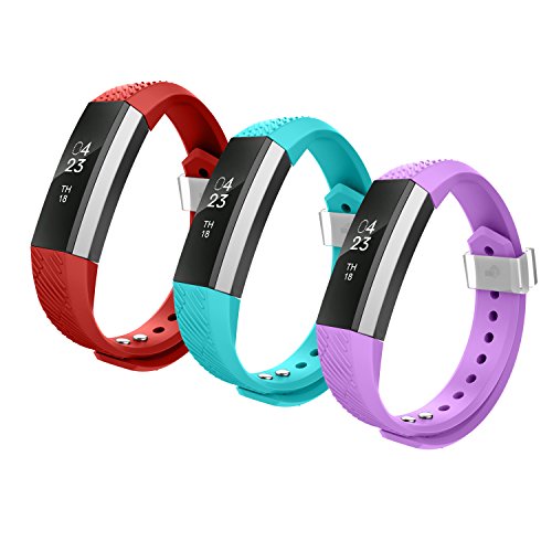 Fitbit Alta Bands,Greeninsync(TM) Textured Finish Fitbit Alta Accessory Replacement Bands Small Red Teal Purple W Metal Clasp Unique Design Fatener for Man Women Kids