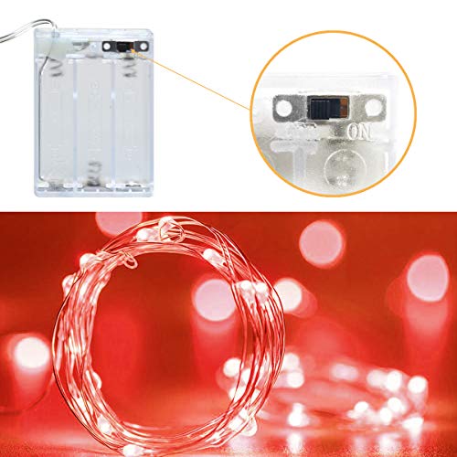 Girls Bedroom Decorations,Cshare 50 LEDs 5m/16.4ft Battery Operated Fairy Lights IP65 Waterproof Micro String Lights for Wall,Wedding,Tent,Outdoor,Indoor Decoration.(Red)