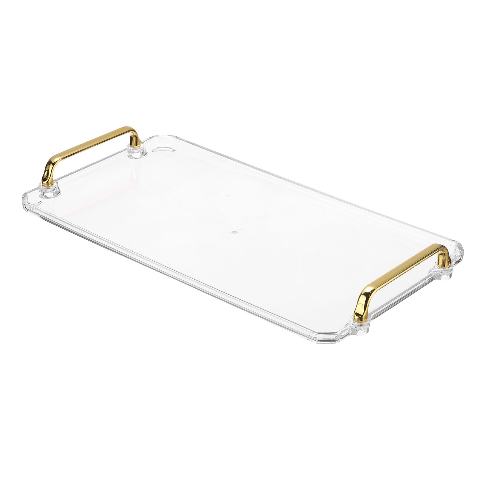 PATIKIL 16.1 x 8.7 Inches Plastic Serving Tray with Golden Handles, Reusable Tray Rectangular Party Platters for Dessert Coffee Tea Table, Living Room Kitchen Countertop, Transparent