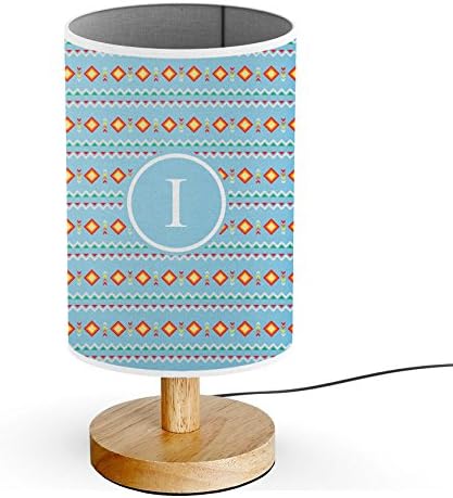 [ INITIAL LETTER I ] Monogram Name USB POWERED Wood Base Desk Table Bedside Lamp [ Geometric Shapes ]