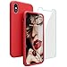 JASBON Case for iPhone X iPhone Xs Case, Liquid Silicone Case with Free Screen Protector Gel Rubber Shockproof Cover Full Protective Case for Apple iPhone Xs/X-Red