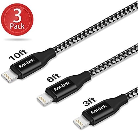 iPhone Charger,Aonlink Lightning Cable 3Pack Nylon Braided iPhone Cable for iPhone X/8/8 Plus/7/7 Plus/6s/6s Plus/6/6Plus/5s iPad/iPod(Silver Black)