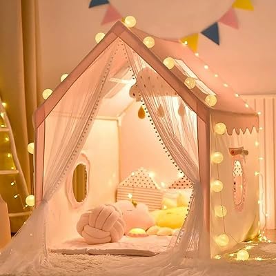 MUHMUH Kids Play Tent with Star Lights Indoor Outdoor Princess Playhouse