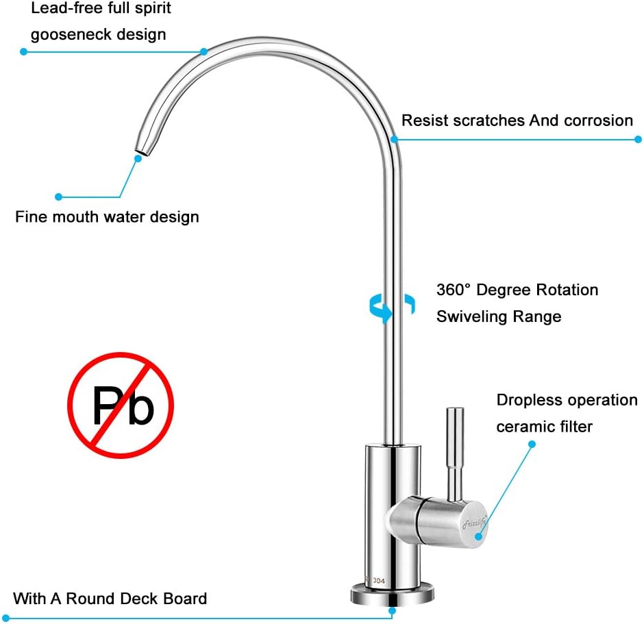 Frizzlife RO Water Filter Faucet- Drinking Water Faucet fits most Reverse Osmosis Water Filtration System-SUS304 Stainless Steel with Brushed Nickel-Lead Free - - 