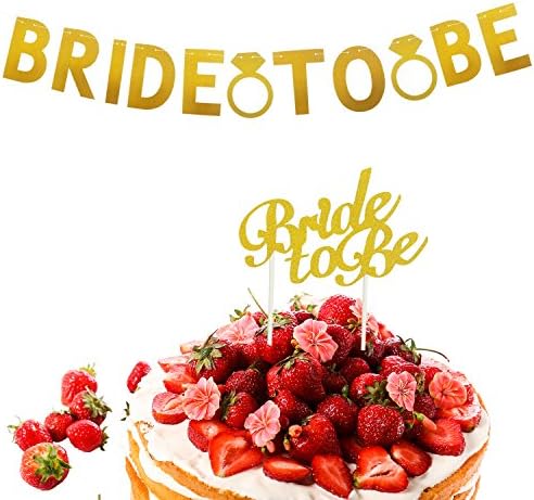 Ldoux Bride to Be Glitter Gold Party Cupcake Topper and Glitter BRIDE TO BE with Ring Banner for Bridal Shower Wedding Bachelorette Bachelor Party Decorations