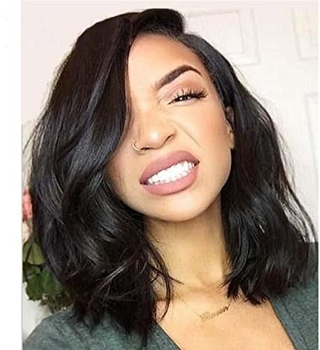 8a Brazilian Virgin Human Hair Lace Front Wig Glueless Short Bob Wavy with Baby Hair for Black Women (14inch lace front wig,#3 medium brown)