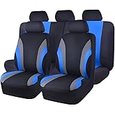 CAR PASS Line Rider Sporty Cloth 11PCS Universal Fit Car Seat Cover -100% Breathable with 5mm Composite Sponge Inside,Airbag Compatible,3zipper Bench(Full Set, Black and Blue)
