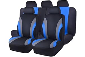 CAR PASS Line Rider Sporty Cloth 11PCS Universal Fit Car Seat Cover -100% Breathable with 5mm Composite Sponge Inside,Airbag Compatible,3zipper Bench(Full Set, Black and Blue)