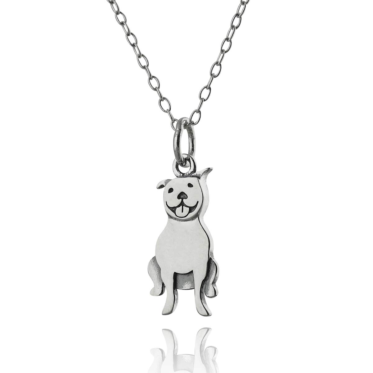 FashionJunkie4Life Sterling Silver Detailed Pit Bull Dog Charm Necklace, 18" Cable Chain Pitbull