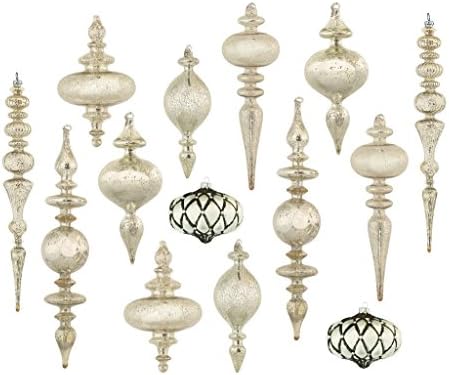 Set of 14 Large Christmas Tree Ornaments, Antique Silver Mercury Glass, Heirloom Quality