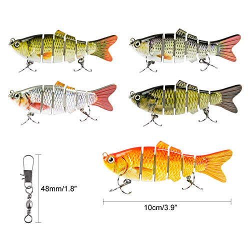 Pfativant Leurres Pêche Articulés Carnassier 5pcs-10cm Poissons Nageur Flottants Avec Hameçons Mustad Appât Dur Réaliste Coule Lentement 1-2m Kit De Pêche