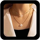 Erimberate Bohemian Layered Flower Choker Necklace White Acrylic Flower Pendant Necklace Gold Satellite Bead Chain Necklace Minimalist Resin Flower Collar Necklace Jewelry for Women