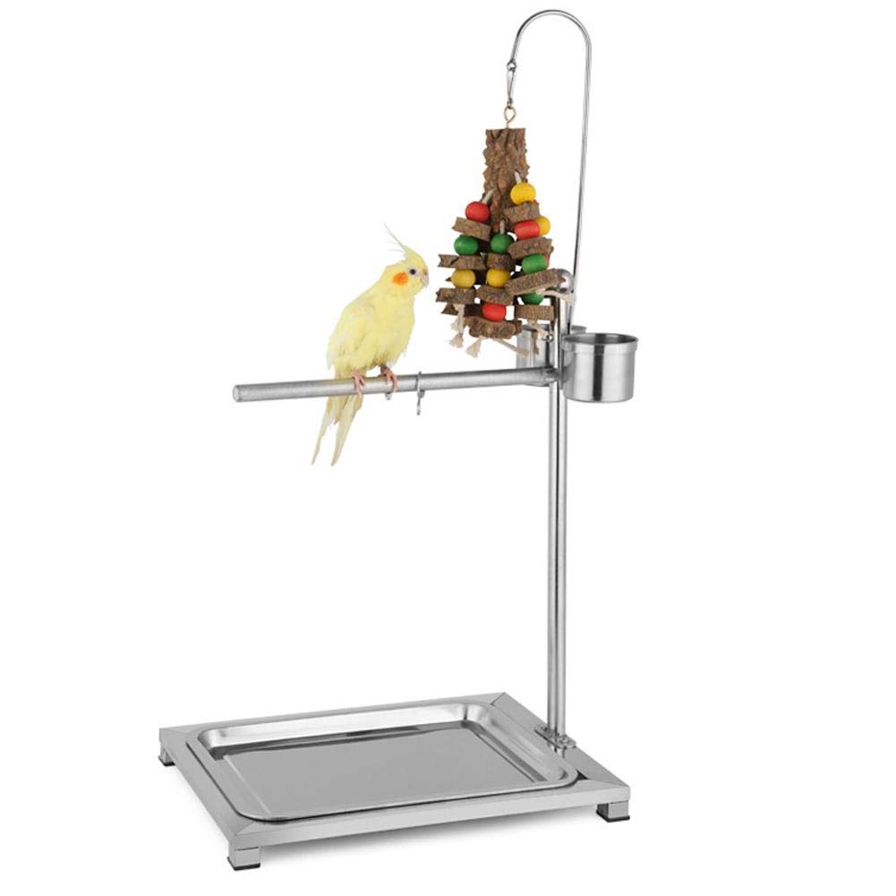 Stainless Steel Parrot Stand, Bird Play Stand Parrot Training Stand Parrot Perch with Cups and Tray for Conure Cockatiel Parakeet Finch Macaw(L)