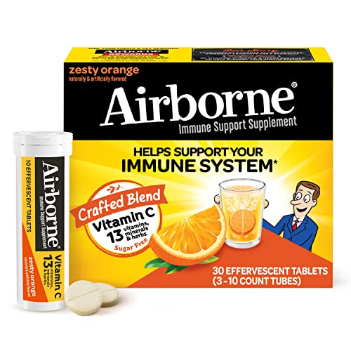Airborne 1000mg Vitamin C with Zinc, SUGAR FREE Effervescent Tablets, Immune Support Supplement