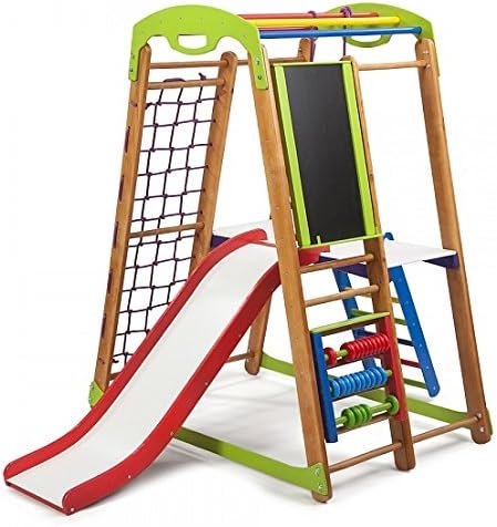 Kids Home Wooden Playground with Toboggan ˝Junior-Plus-3˝, Climbing net, Rings, Swedish Ladder