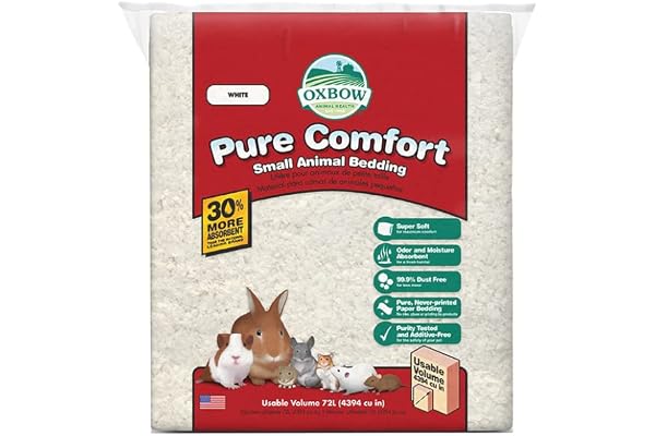 Oxbow Small Animal Bedding, Hamster, Guinea Pig, Rabbit, White, USA, 72 L | Pure Comfort, Hamster Bedding, Guinea Pig Bedding, Low Dust, Virgin Paper, Litter Box, Bunny, Rats, Gerbils, Chinchillas