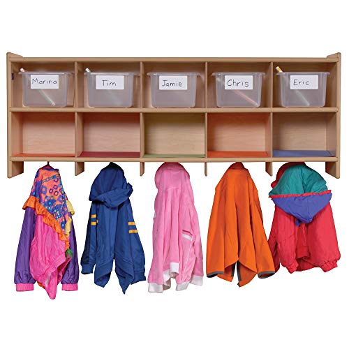 Angeles Value Line 10 Section Wall Locker - 48" by 12" by 19" - Space-Saving Wall Mount Locker - Features 10 Cubbies and 10 Metal Hooks - Easy to Assemble and Clean