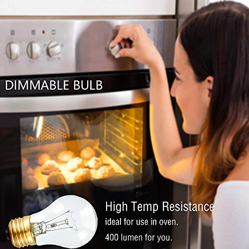Appliance Light Bulbs 40 Watt A15, 120V Refrigerator Oven Bulbs, High Temp - E27/E26 Medium Base - Dimmable A15 Clear Ceiling Fan Bulbs, Warm White Incandescent Bulb, 400 Lumens Oven Light Bulbs