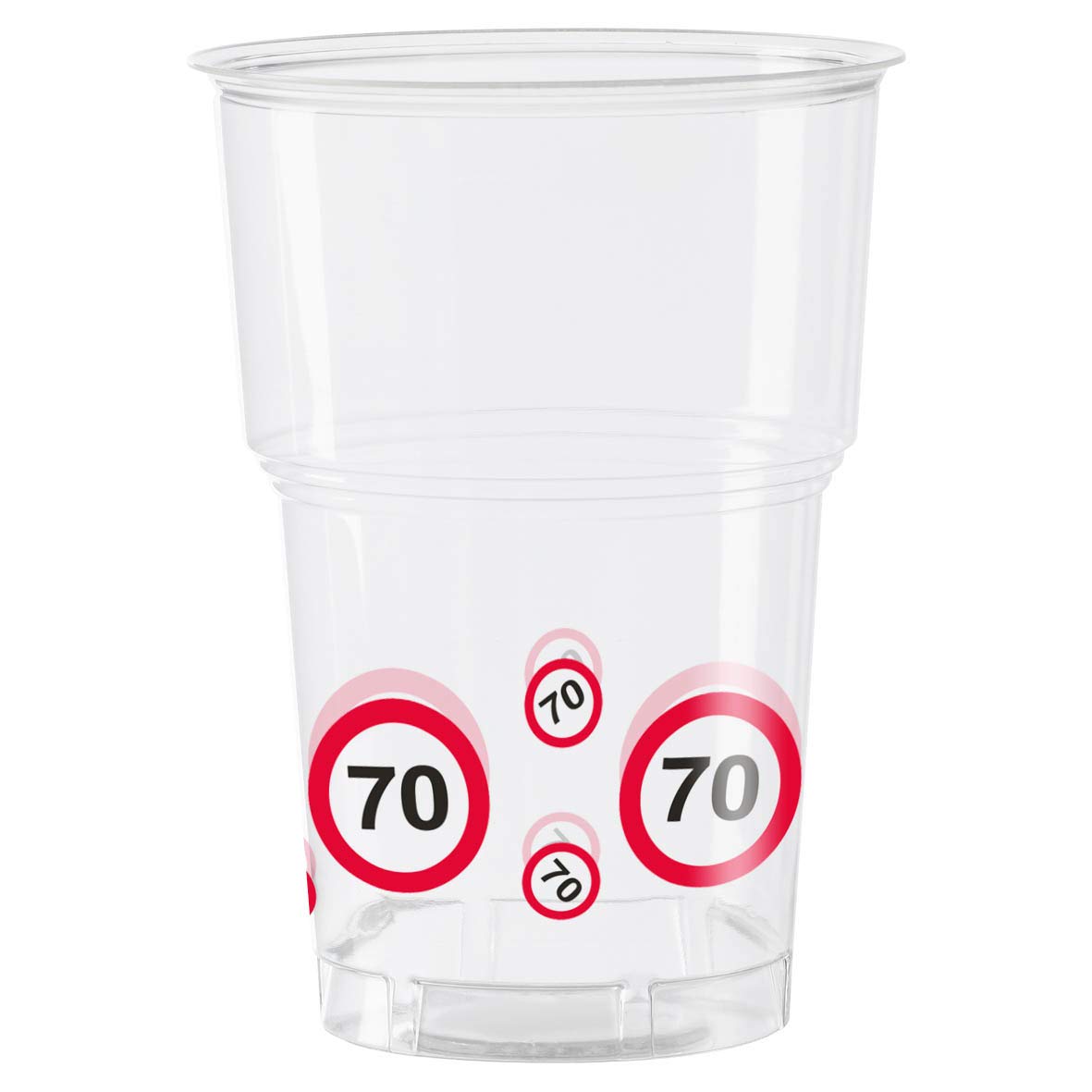 Traffic Sign 70th Party Cups Pack of 10, 10 Plastic Glasses with Traffic Sign Design each Glass 11cm.