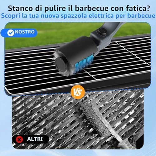 Spazzola per griglia elettrica aggiornata, spazzola per la pulizia della griglia ricaricabile senza fili con angolo regolabile, testa della spazzola in acciaio inox, potenza a 3 velocità, autonomia di