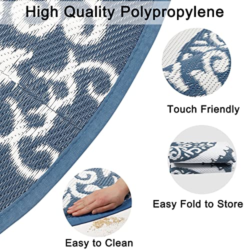 Reversible Outdoor Rugs for Patio 5’ Round Plastic Straw