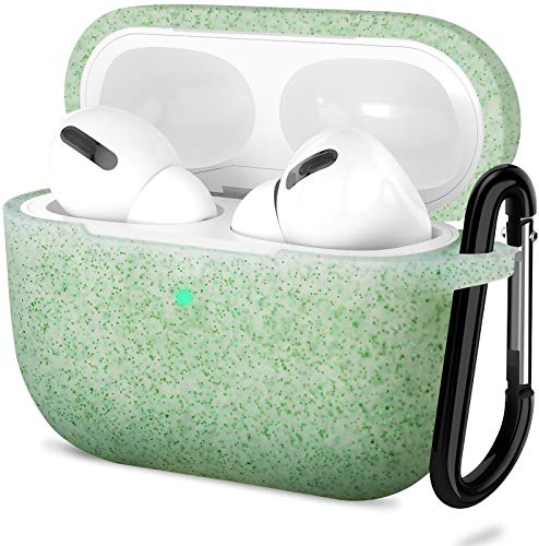 ATUAT for AirPods Pro 1st/2nd Generation Case Cover, Protective Silicone Skin Accessories with Keychain for Women Men for Apple AirPods Pro 2019/2022 Charging Case,Front LED Visible-Bling Green