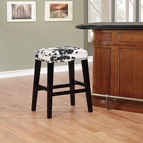 Bar Stool, Backless,Cow Print,30.5"H,Black Finish