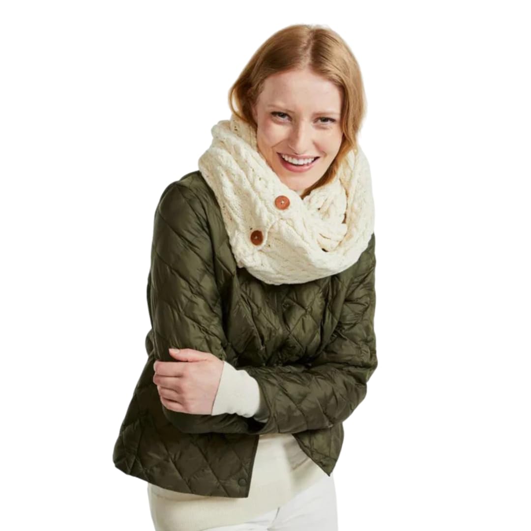Carraig Donn 100% Merino Wool Snood Scarf With Buttons Natural