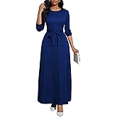 BubFee Maxi Dress for Women Long Sleeve Casual Long Dress Church Dresses with Pockets