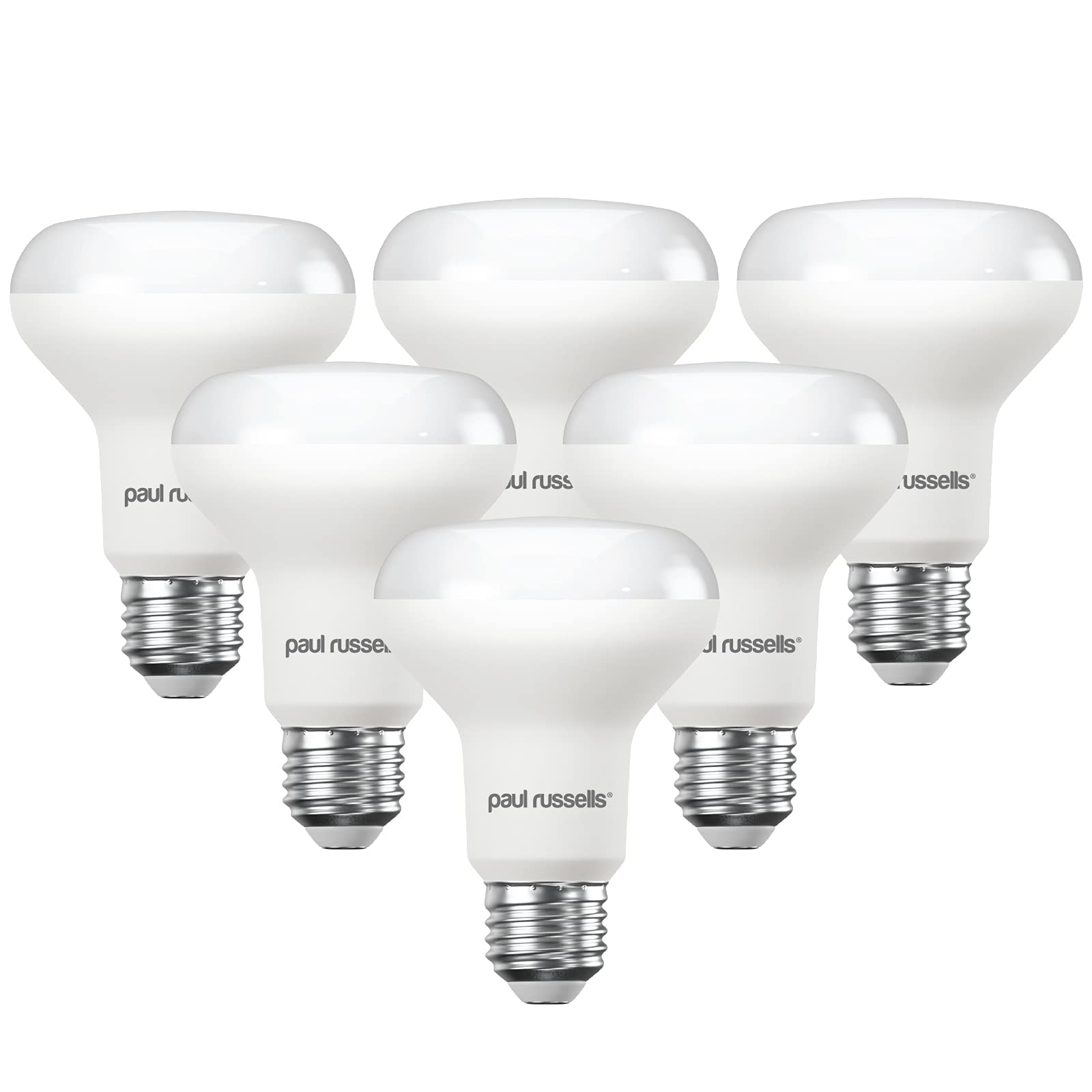 paul russells E27 Spotlight 10W LED Reflector R80 Light Edison Screw, 60w Equivalent Bulb, 940 Lumen, 2700K Warm White, Frosted 120° Beam Angle ES Energy Saving Non-Dimmable Lightbulbs, 6 Pack