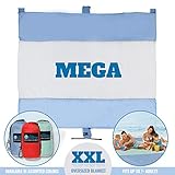 Mega Sand Proof Beach Blanket – XXL Oversized Blanket | 80% Larger than other Travel / Picnic Blankets. Huge 10’ x 9.5’ Family Size fits 7+ Adults. Perfect for Hiking, Camping and Festivals