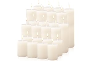 24 Pack Pillar Candles,Ivory Unscented Tall Candles,3 Sizes White Dripless Smokeless Wax Sticks for Wedding Emergency Lantern