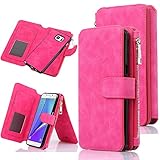 Galaxy Note 5 Case, CaseUp 12 Card Slot Series - [Zipper Cash Storage] Premium Flip PU Leather Wallet Case Cover With Detachable Magnetic Hard Case For Samsung Galaxy Note 5, Pink