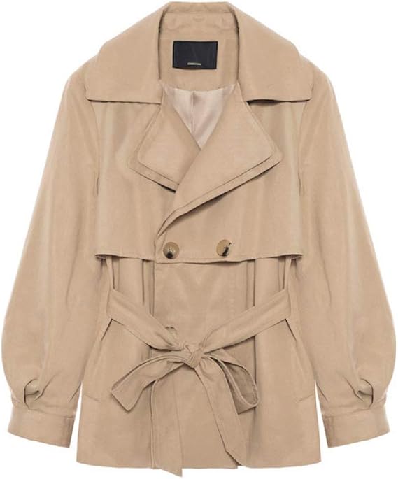 Amazon レディース トレンチコート ショート丈 大きいサイズ ベルト付き スプリングコート 防風 防寒 ゆったり 着痩せ スリム きれいめ フォーマル Ol 通勤 通学 お出かけ 秋服 無地 カーキ コーヒー Xs L コート ジャケット 通販