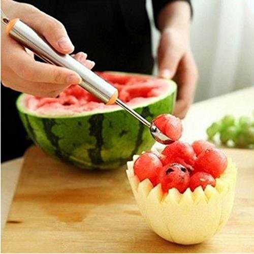 Unmengii Color Random Fashion Stainless Steel Kitchen Dig Ball Scoop Fruit Assorted Spoon Carving Cutter Melon Slicers