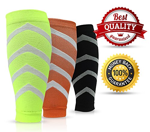 The Ultimate Calf Compression Sleeves | Ideal For Shin Splints, Feet Pains & Injuries | Durable Seamless Woven Construction | Breathable Footless Leg & Calf Support | For Men & Women