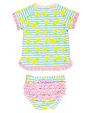RuffleButts Little Girls Rash Guard 2-Piece Swimsuit Set - Pineapple Print Bikini UPF 50+ Sun Protection - 4T