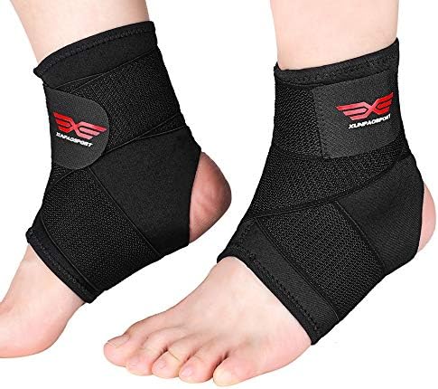 Ankle Brace，2 Pieces Breathable & Strong Ankle Support for Sprained Ankle, Injury Recovery, Ankle Compression Sleeve with Adjustable Wrap Best for Reducing Swelling & Heel Spur Pain - S/M