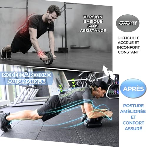 EZAYEEK - Assisted Abdominal Wheel. Heavy Duty Abdominal Roller The Abdominal Roller For Men & Women. Abdominal Roller With Automatic Rebound. Suitable For Sheathing With Its 4 Wheels!