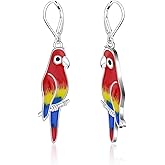 Parrot leverback Earrings for Women: Silver Parrot Dangle Earrings Hypoallergenic Boho Cute Animal Jewelry Gift for Bird Lovers
