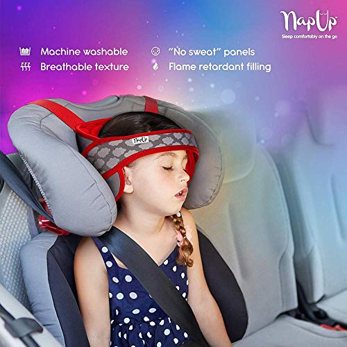 NapUp Child Car Seat Head Support - A Comfortable Safe Sleep Solution (Red).