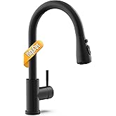 Hiqufet Black Kitchen Faucet with Pull Down Sprayer, Rv Kitchen Sink Faucets for Pot Filler, Farmhouse Camper Bar Sink Laundry Room, Fingerprint Resistant Single Hole Single Handle Stainless Steel