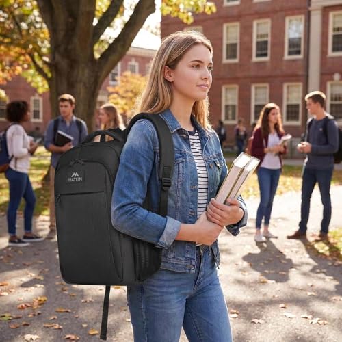 MATEIN Men's Large Laptop Rucksack, 17.3 Inch School Rucksack, Laptop Bag with USB-Charging Port, Anti Theft Business, Work Travel Rucksack for Teenager, Notebook, College, Tech, Women Black