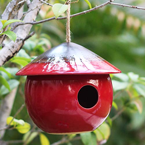 Tenforie Ceramic Birdhouses Bird Hut Hanging Hummingbird Nest for Outdoor -Red