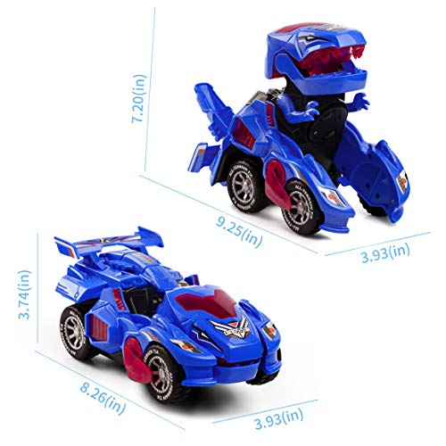 Highttoy Robot Dinosaurs Toys Kids 3 4 5 6 Years, Automatic Transformable Dinosaur Car with Lights and Music, Gifts for 3 Year Old, Blue