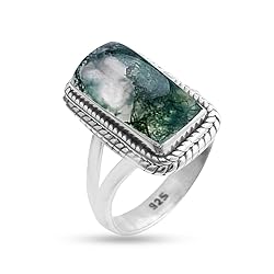 Sterling Silver 925 Ring For Womens Moss Agate Ring