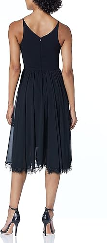 DRESS THE POPULATION womens Alicia Plunging Mix Media Sleeveless Fit and  Flare Midi Bridesmaid Dress, Black, Large US in Kenya | Whizz Casual