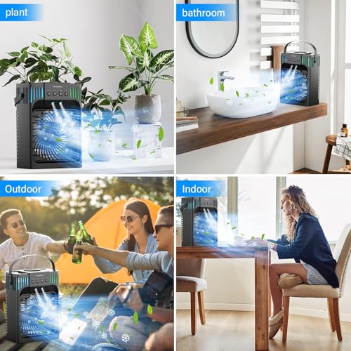 Portable Air Conditioners, 4-in-1 Evaporative Air Cooler with Remote Control, Cooling Fan with 3 Modes, 3 Speeds & 7 LED Lights, 2-8H Timer, 1200ML Personal Mini AC Unit for Home, Bedroom and Office