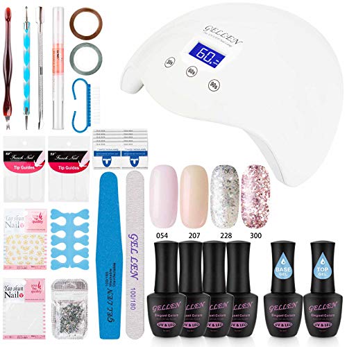 Gellen gel nail polish starter kit with 24w led lamp ba…