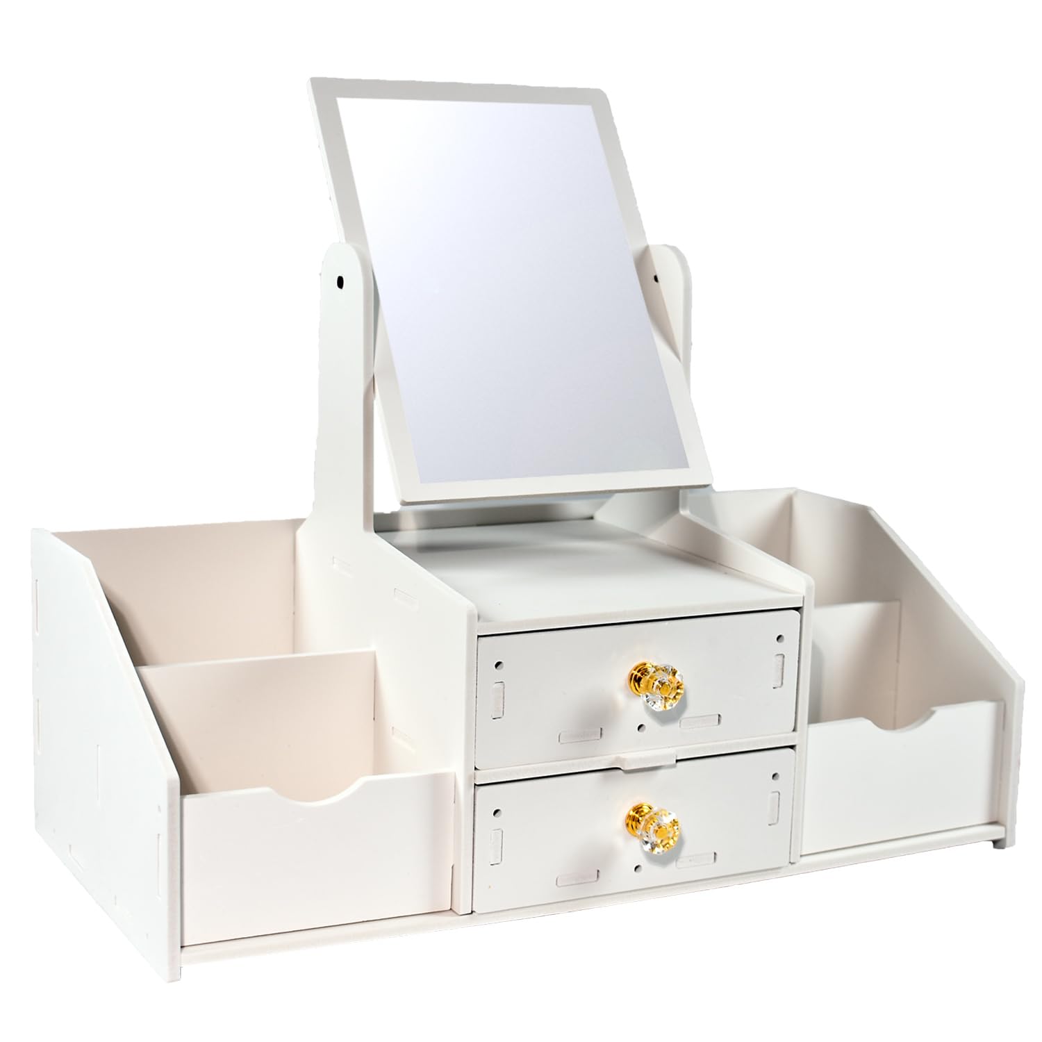 Skupro Makeup Organiser with Mirror, White Plastic Cosmetic Organiser with Drawers, Cosmetic Display Cases for Dressing Table, Desk Jewelry Make Up Storage Box for Vanit